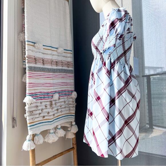 Hill House The Athena Matilda Plaid Short Puff Sleeves Mini Nap Dress Women’s XS - Picture 3 of 8